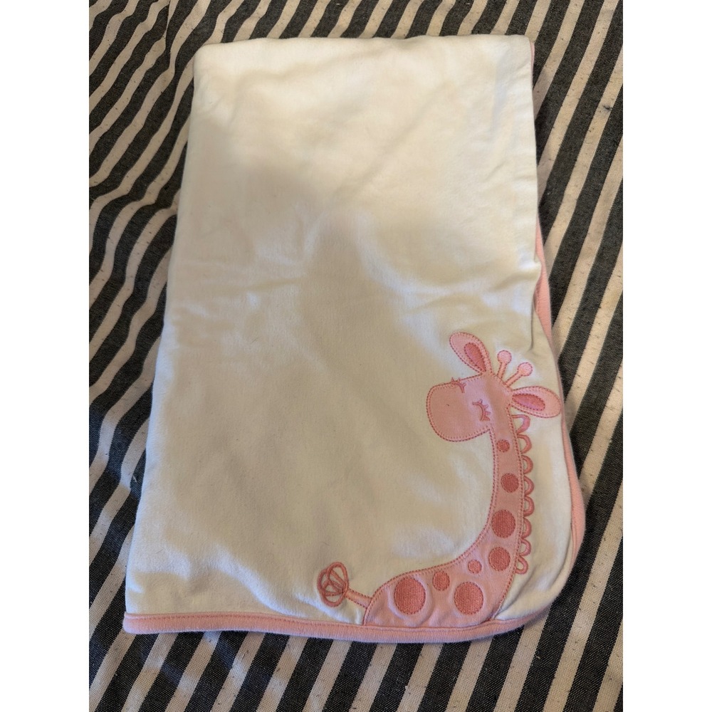 Gymboree Baby Girl Pink White Giraffe Embroidered Cotton Receiving Blanket 2010